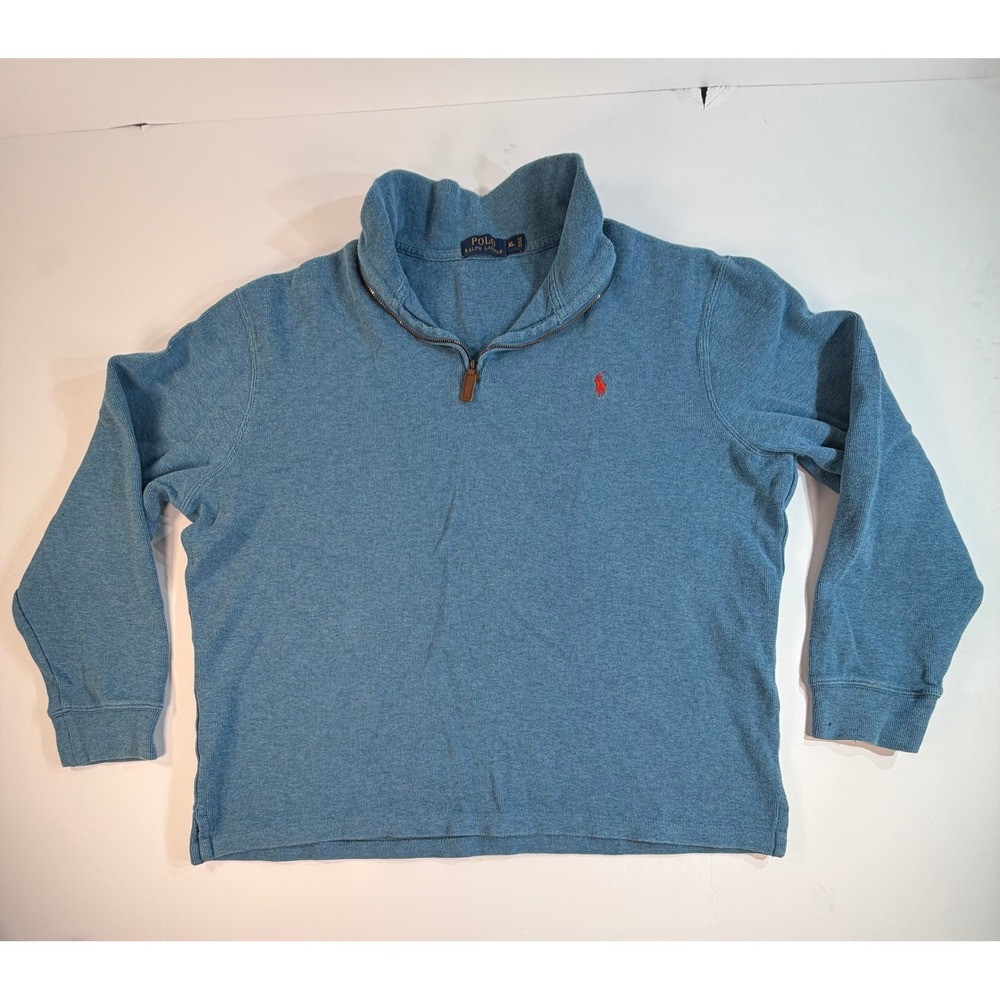 Polo Ralph Lauren Mens XL Blue Heather Cotton Quarter Zip Pullover Sweater